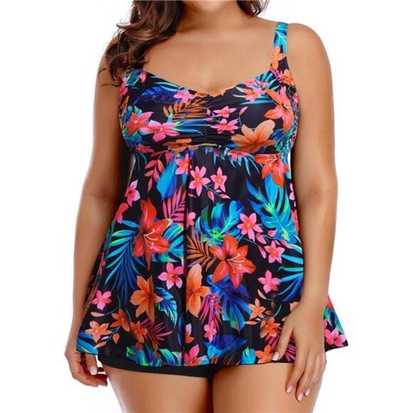 Plus Size Tankini Swimsuit with Shorts – Flowy Tummy Control Two Piece - Picture 3 of 6